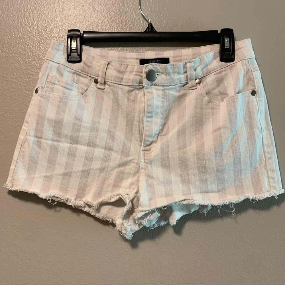 White and pale pink/grey striped shorts